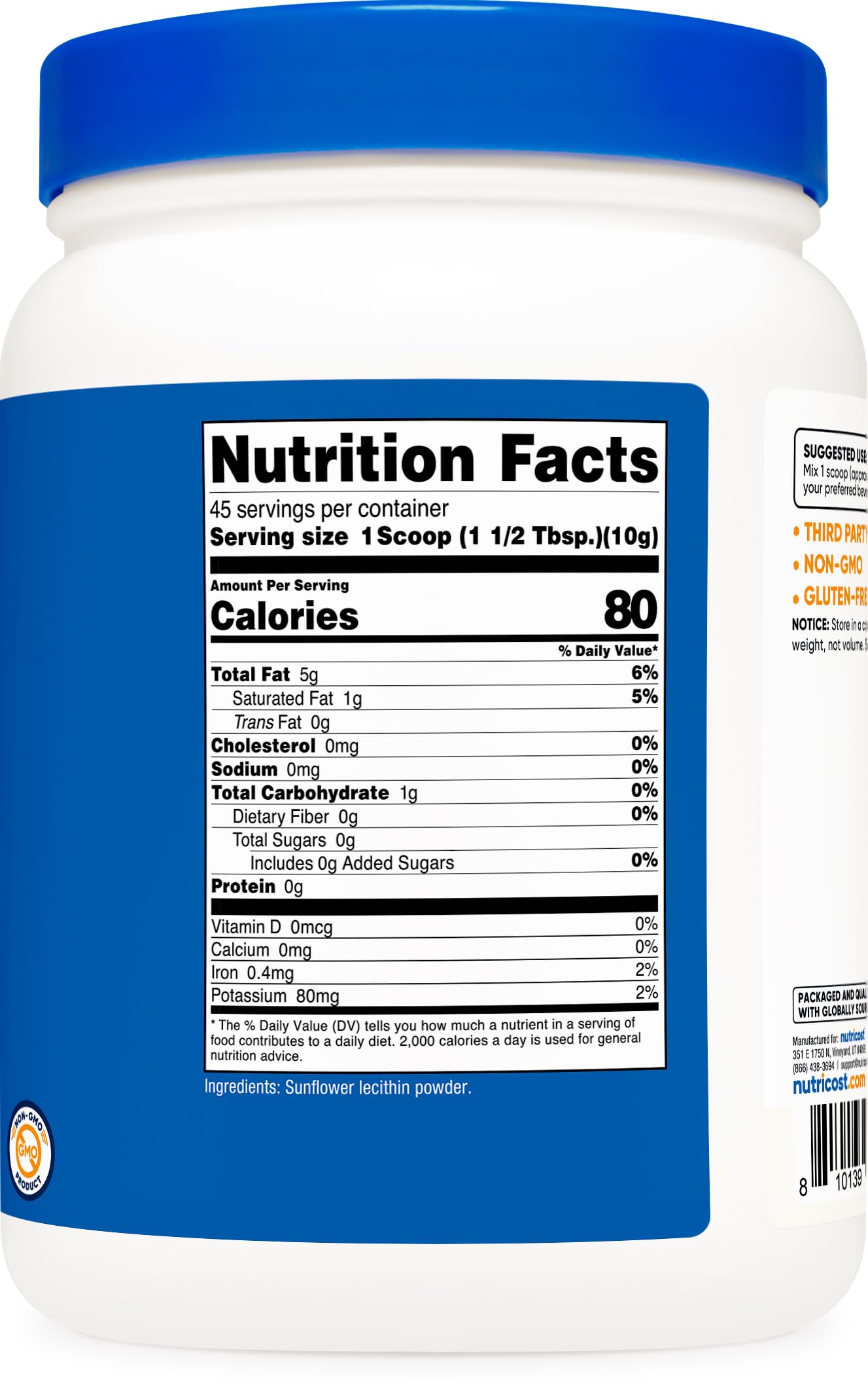 Nutricost etiqueta con información nutricional y certificaciones claras