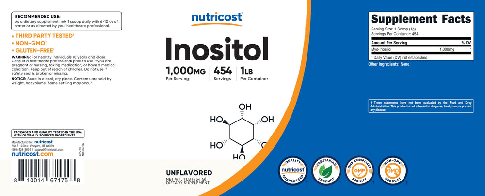 Nutricost etiqueta con detalles de ingredientes y pruebas