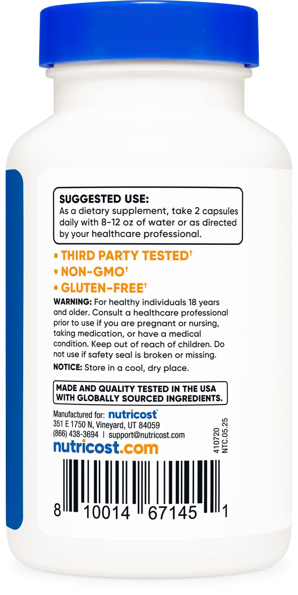 Etiqueta de Nutricost Licorice Root con información nutricional y beneficios de no-GMO