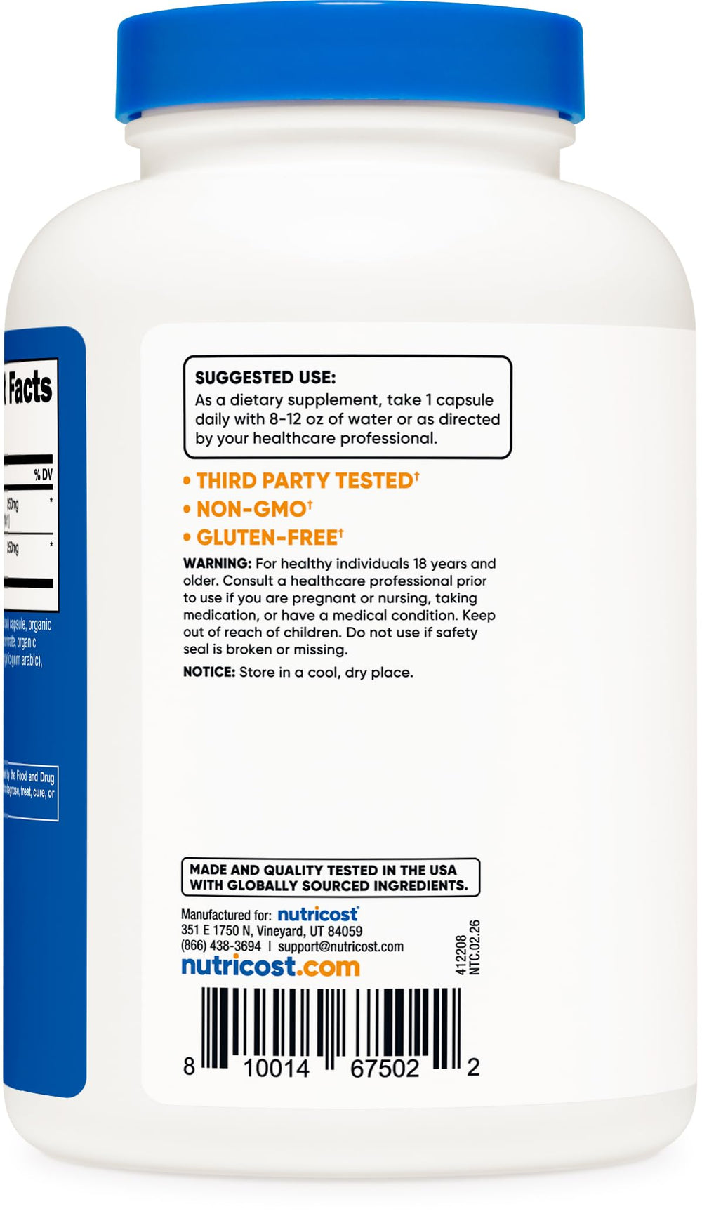 Nutricost etiqueta con ingredientes y datos de fabricación confiables