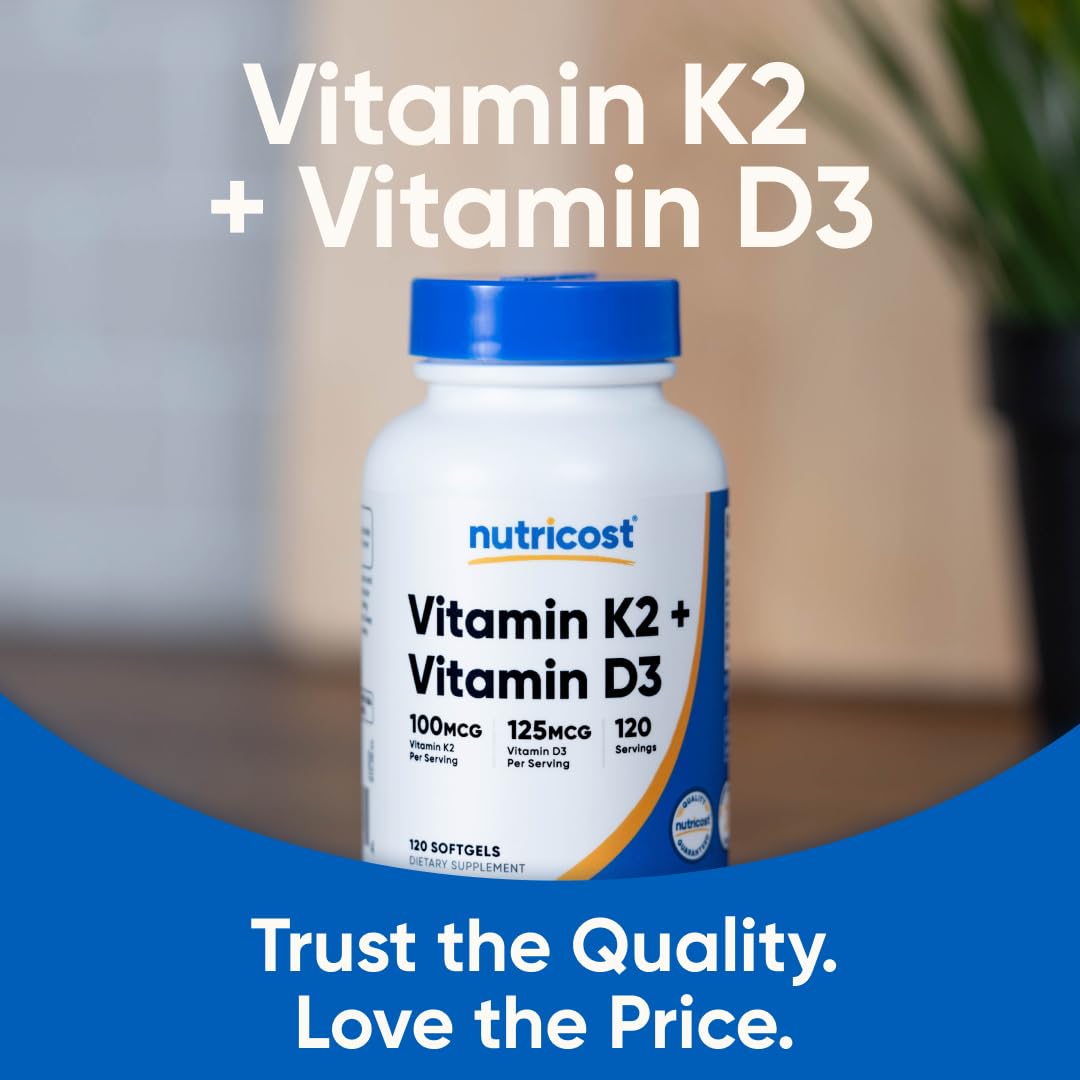 Nutricost etiqueta nutricional destacando dosis 5000 IU y 100 mcg MK‑7