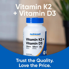 Nutricost etiqueta nutricional destacando dosis 5000 IU y 100 mcg MK‑7