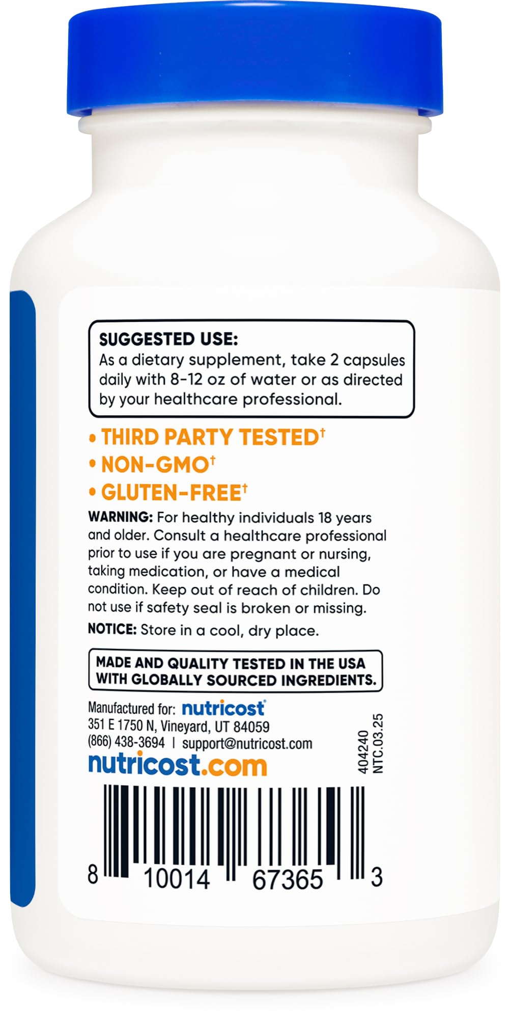 Nutricost etiqueta informativa mostrando dosis y pureza
