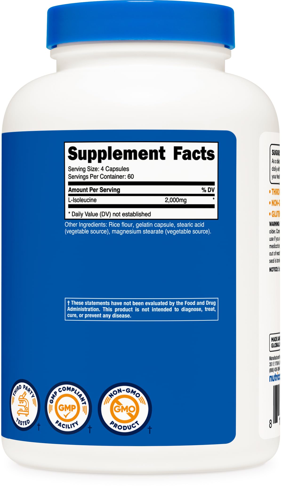 Nutricost etiqueta informativa mostrando dosis, ingredientes y beneficios
