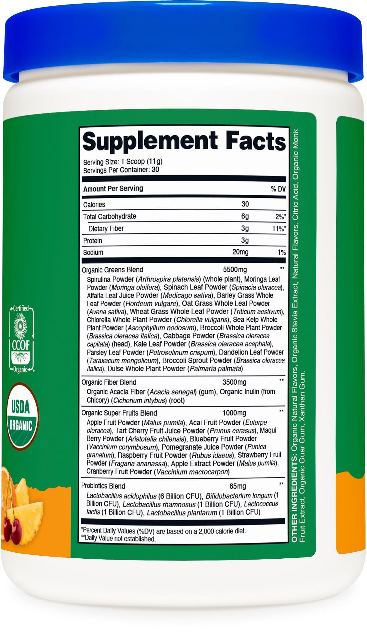 Nutricost etiqueta con información nutricional y sello USDA Organic visible