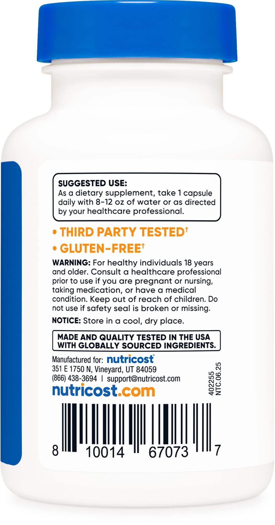Nutricost etiqueta con ingredientes y certificaciones visibles