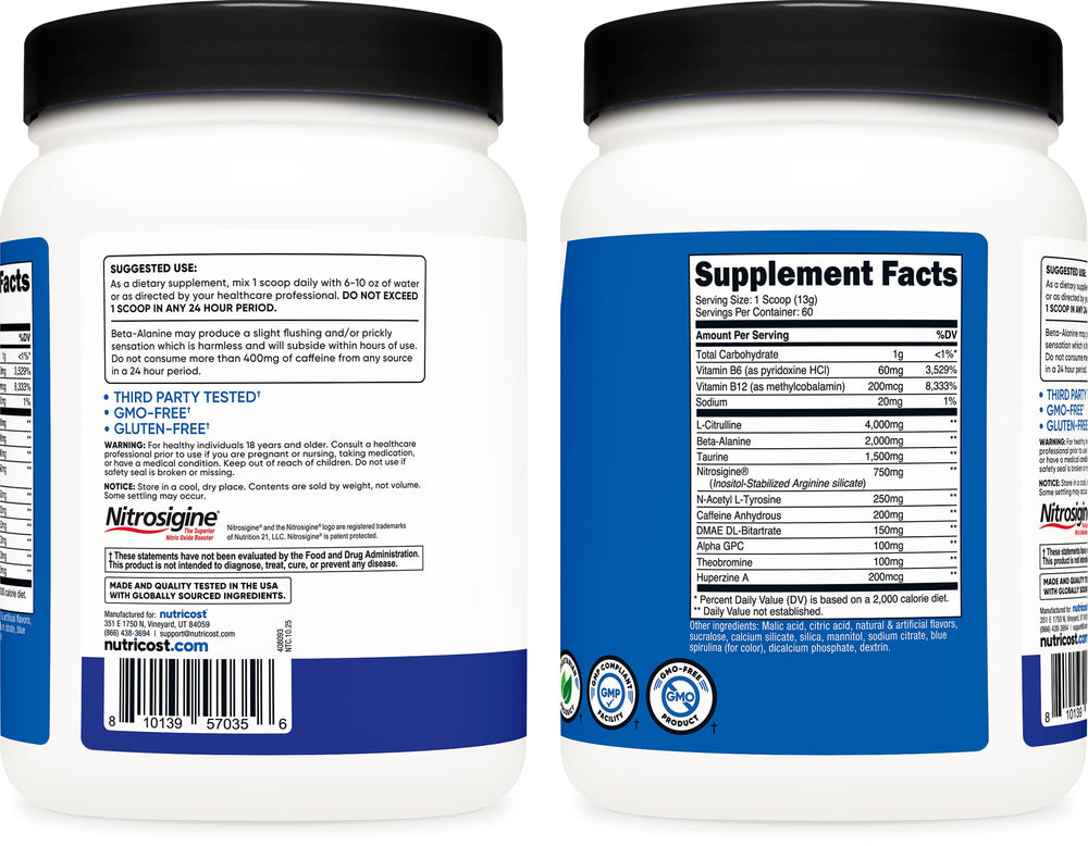 Nutricost etiqueta ingredientes en detalle, beneficio transparencia