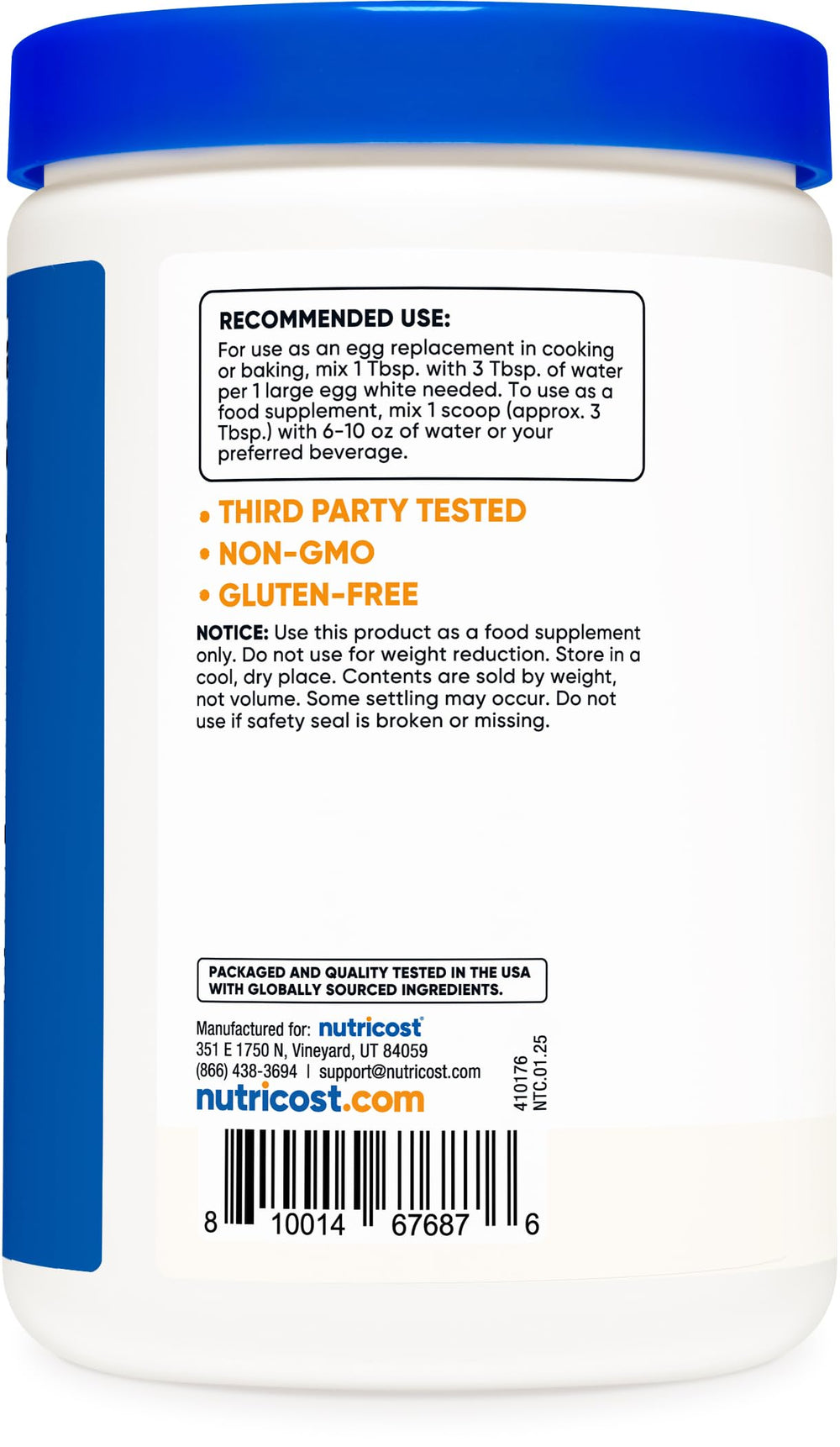 Nutricost etiqueta con ingredientes y certificaciones, transparencia y calidad