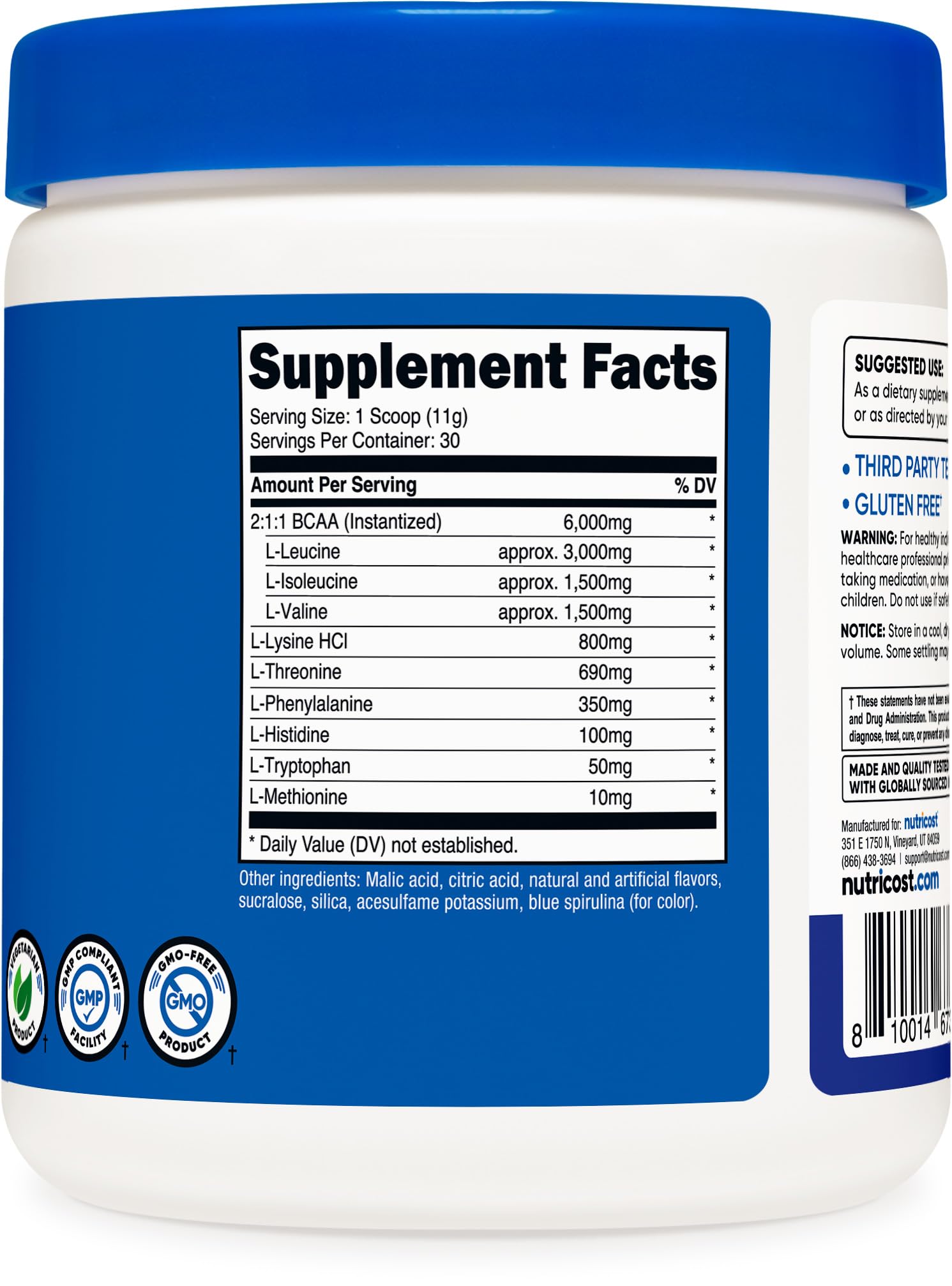 Nutricost etiqueta de ingredientes resaltando la transparencia y calidad