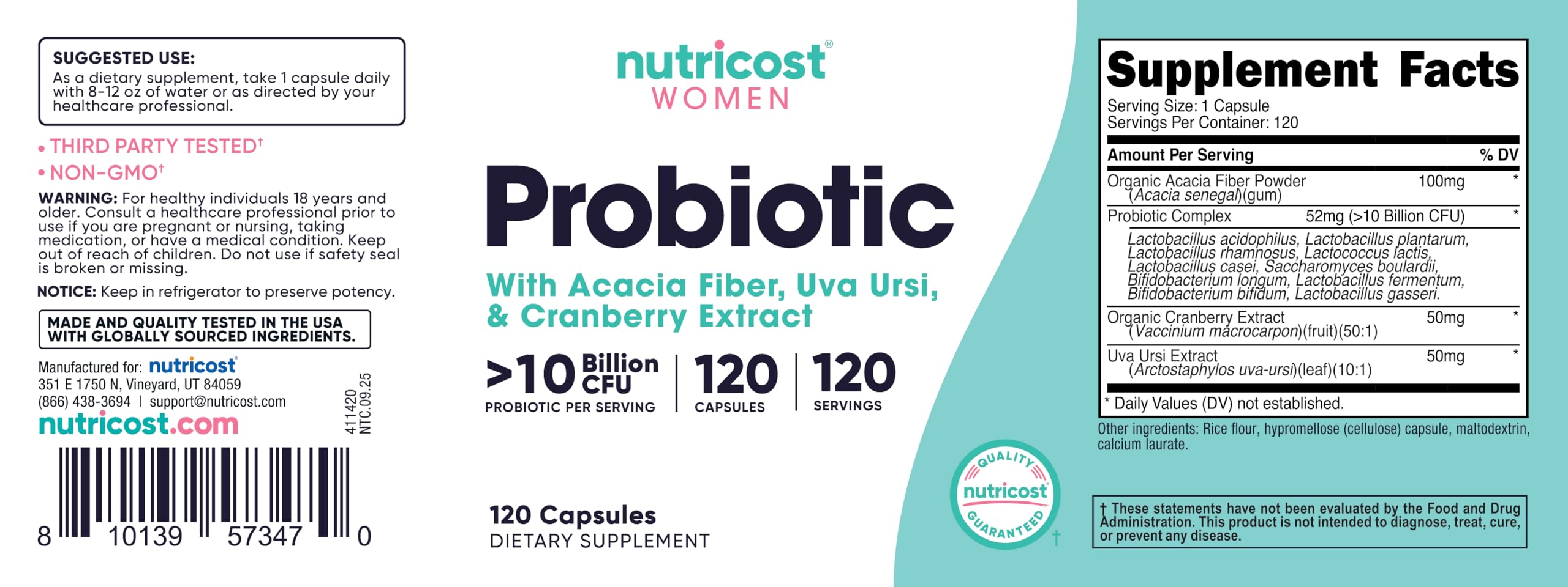Nutricost etiqueta con ingredientes y garantías de calidad visibles