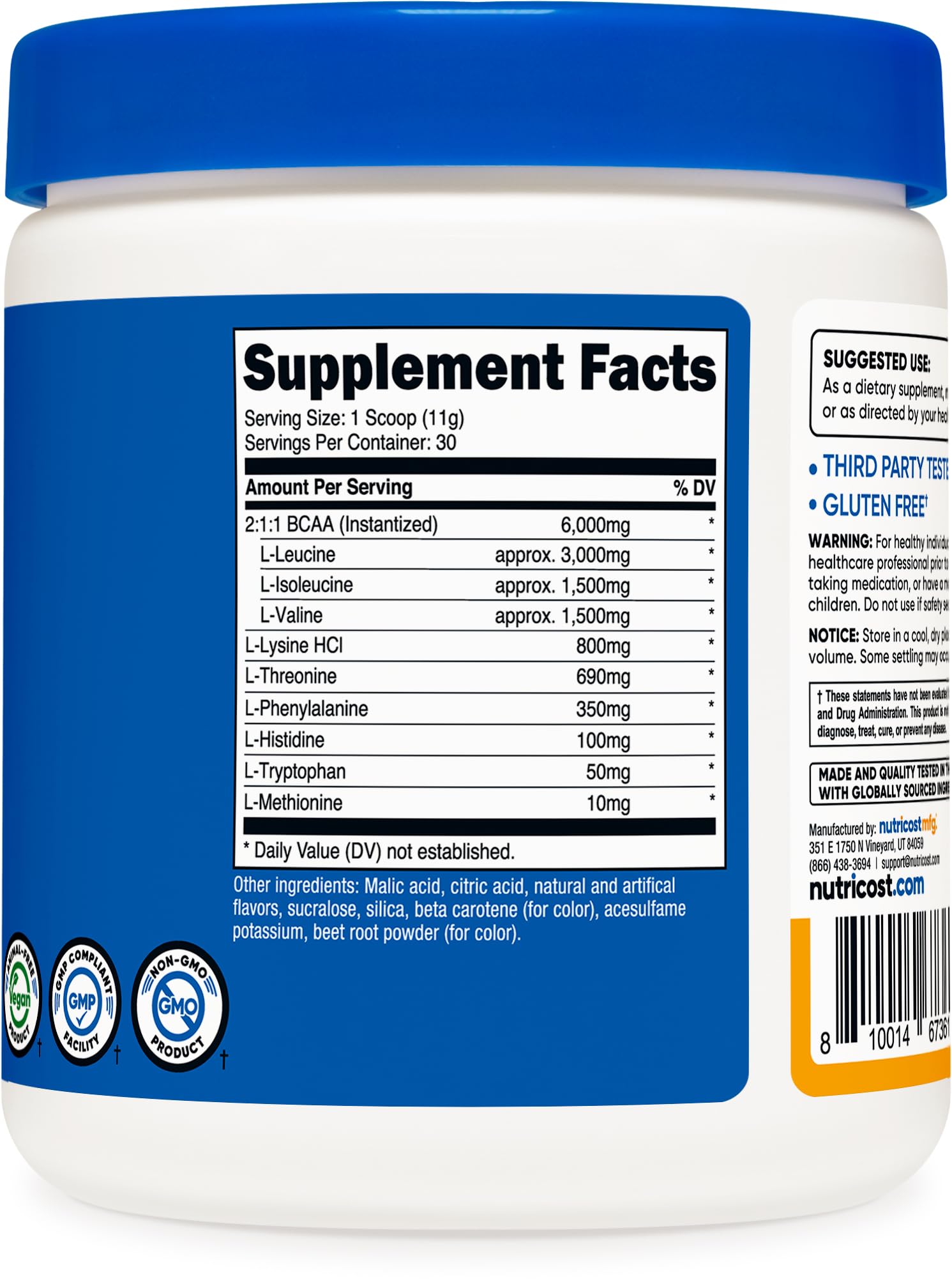 Nutricost etiqueta de ingredientes y lista de EAAs, aporta transparencia y confianza