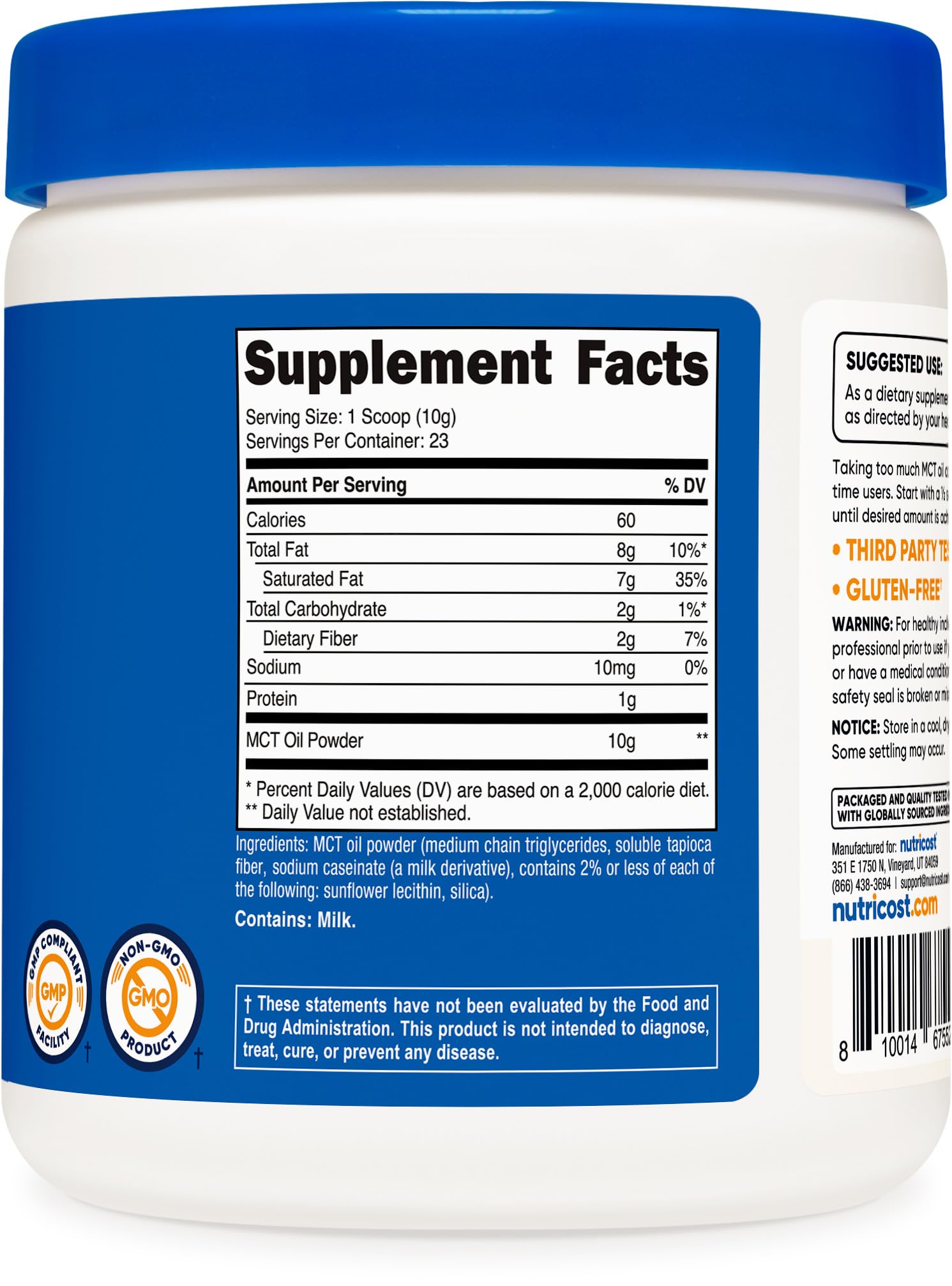 Nutricost etiqueta nutricional detallada que muestra proporción C8 y C10