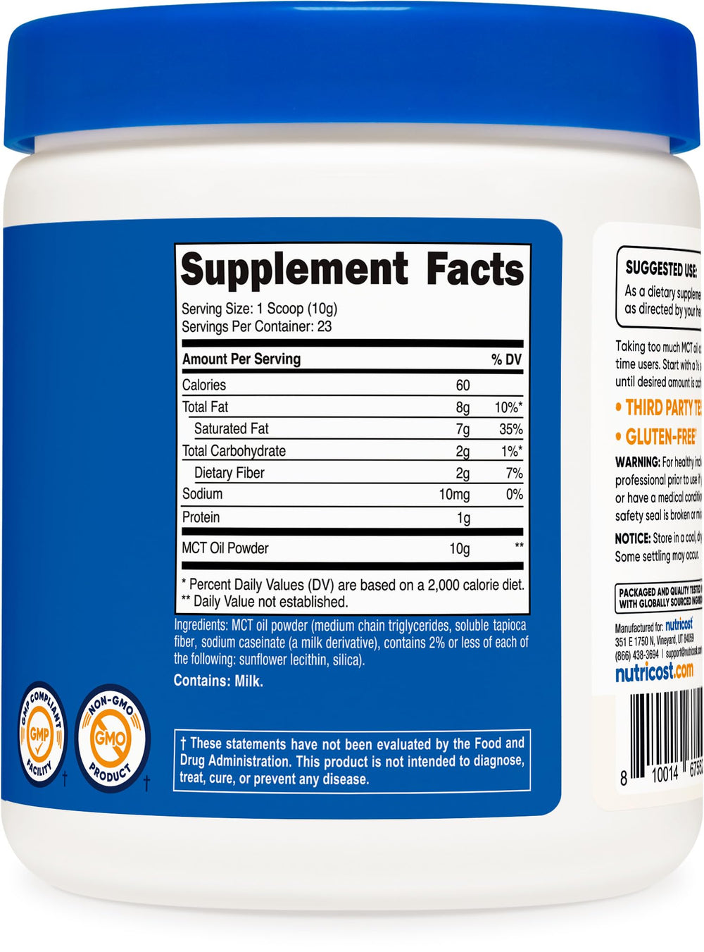 Nutricost etiqueta nutricional detallada que muestra proporción C8 y C10