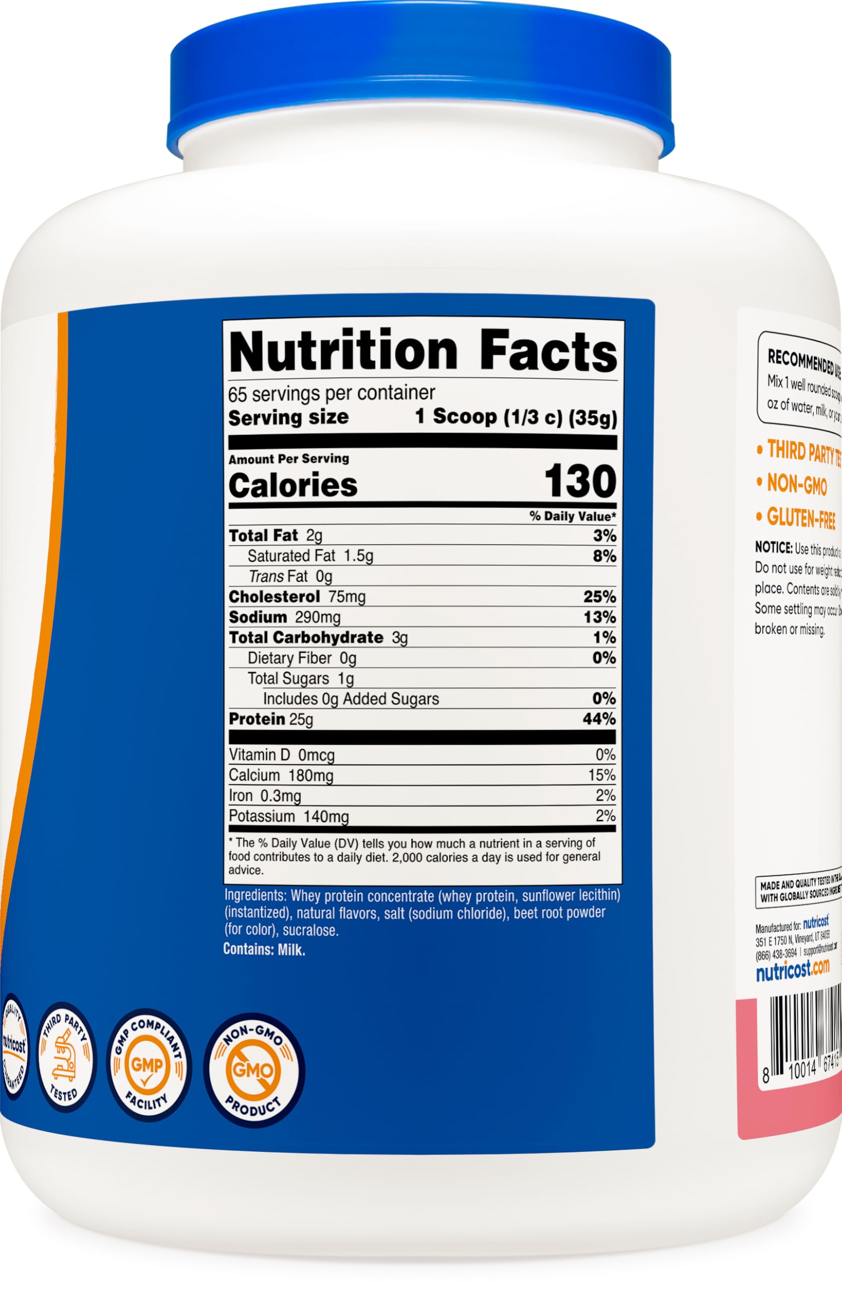 Detalle de etiqueta Nutricost con información nutricional y certificaciones para confianza