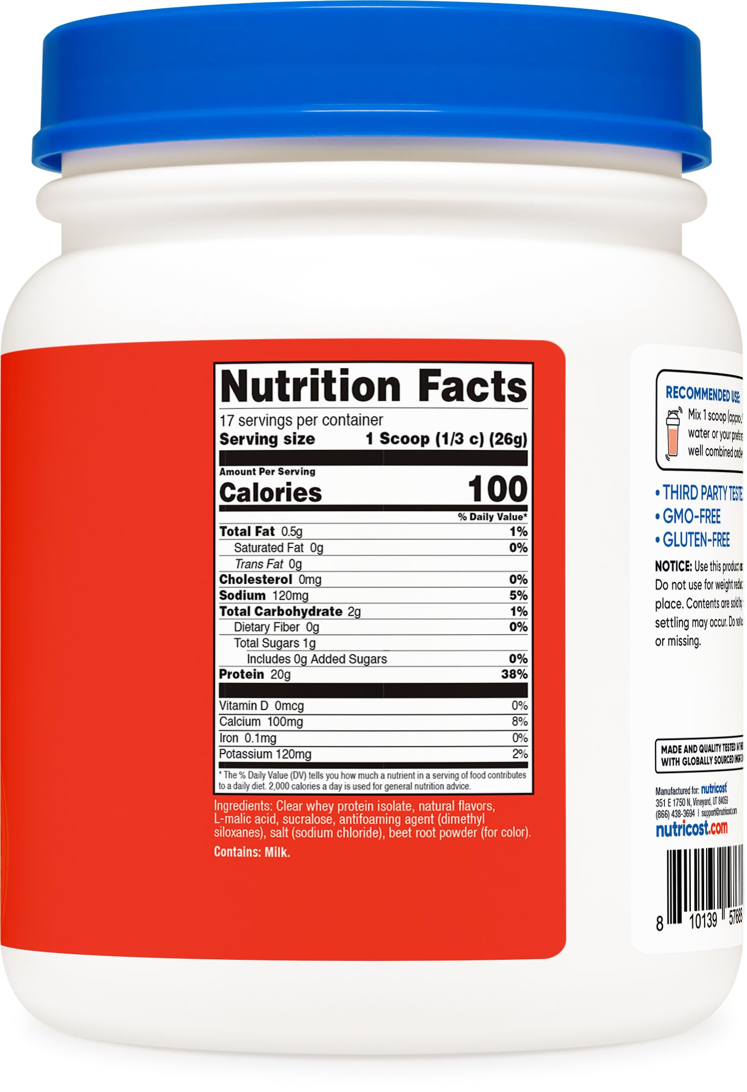 Nutricost etiqueta nutricional y sellado, garantía de calidad y transparencia
