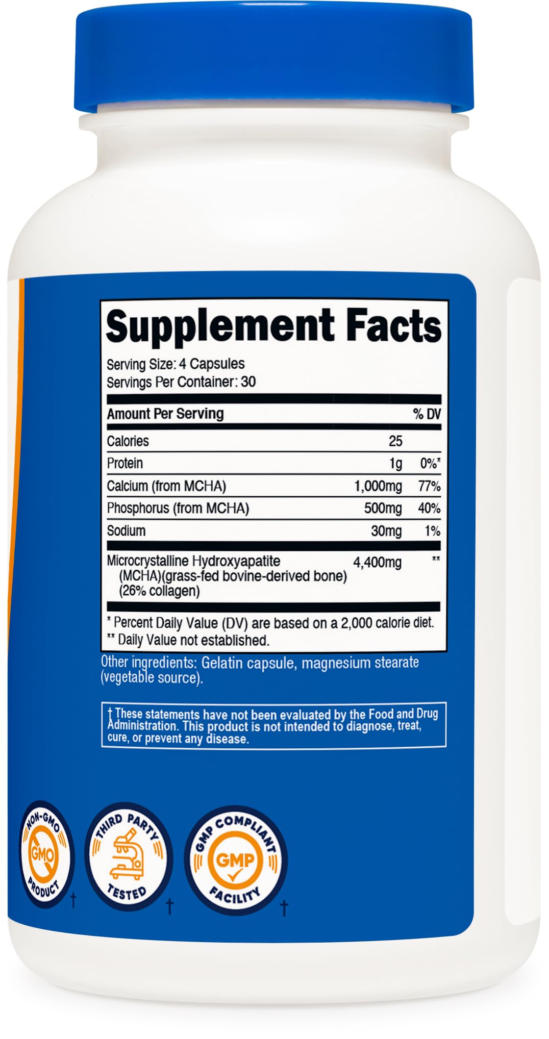 Nutricost etiqueta nutricional mostrando 1000 mg calcio por servicio