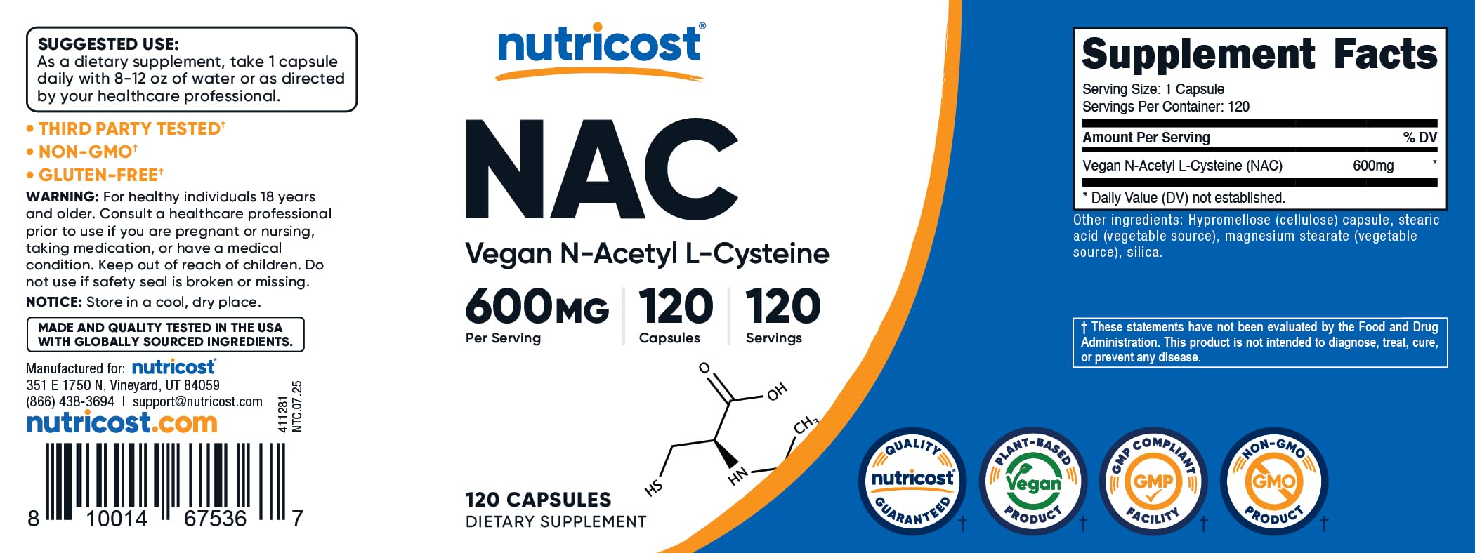 Nutricost etiqueta nutricional y certificados visibles para verificar ingredientes