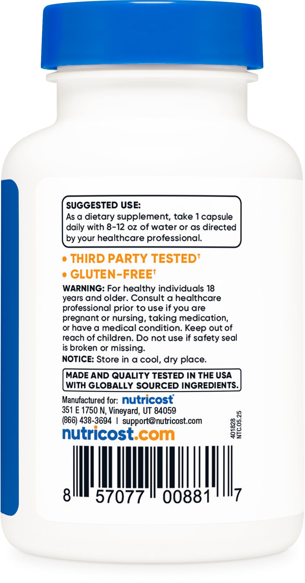 Nutricost etiqueta nutricional y certificaciones visible para comprobación