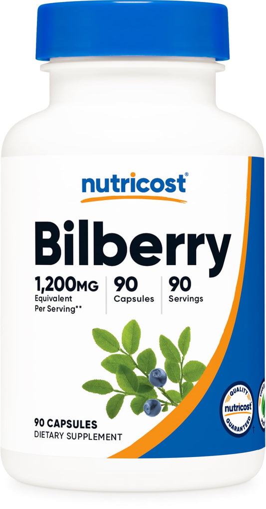 Nutricost botella frontal del extracto de arándano mostrando diseño y cantidad