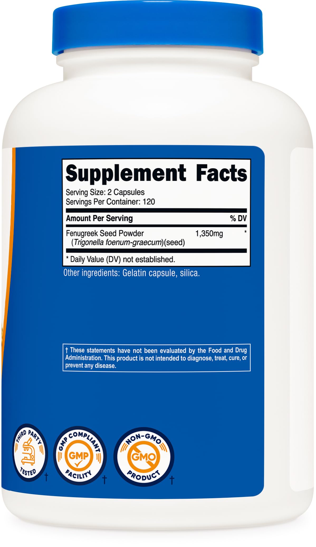 Nutricost etiqueta con información de 1350 mg por toma y certificaciones claras