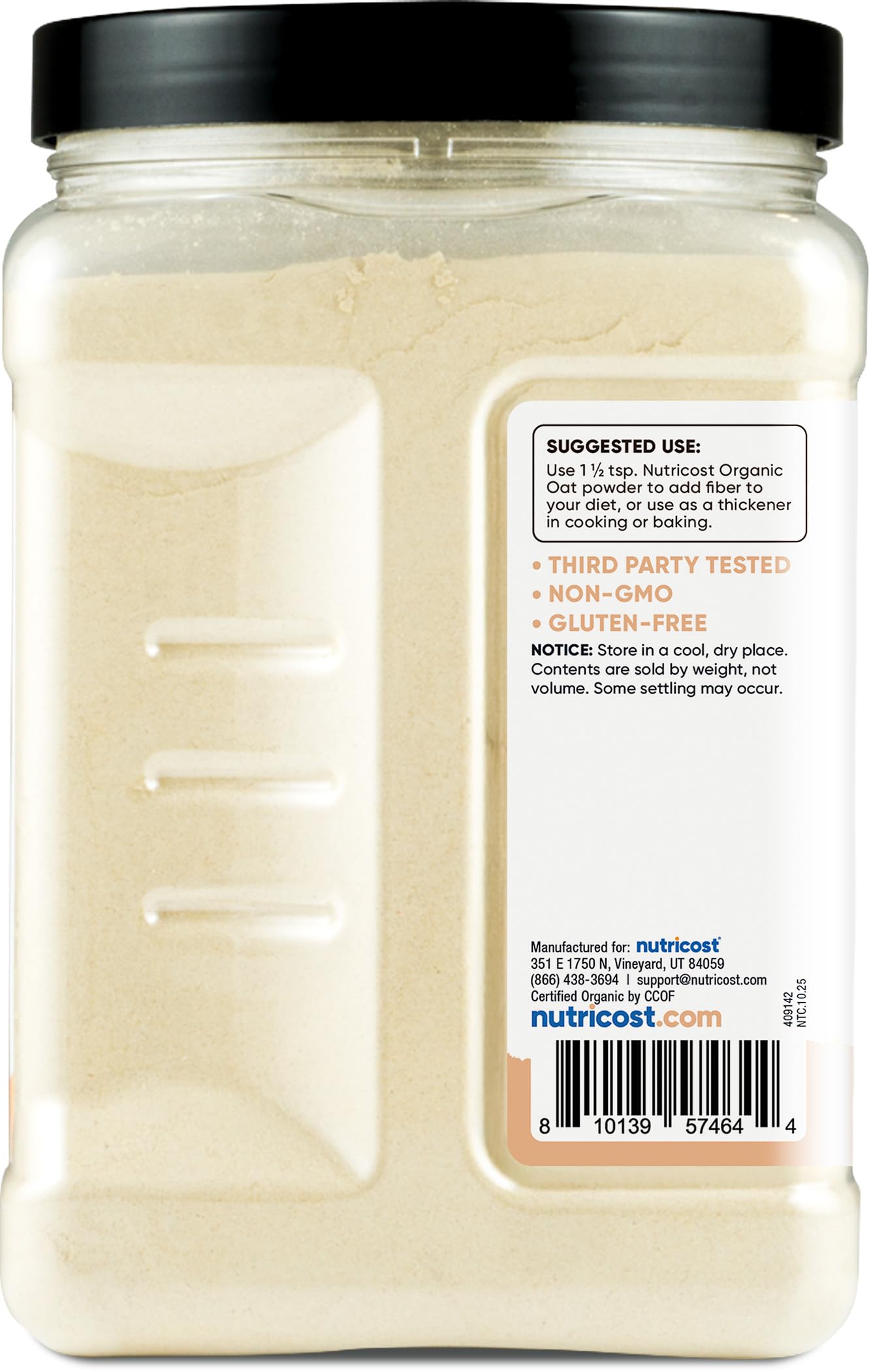 Nutricost etiqueta con certificación USDA Organic, sin gluten y sin OGM