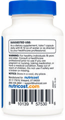 Nutricost frasco abierto con 60 cápsulas resaltando suministro para dos meses