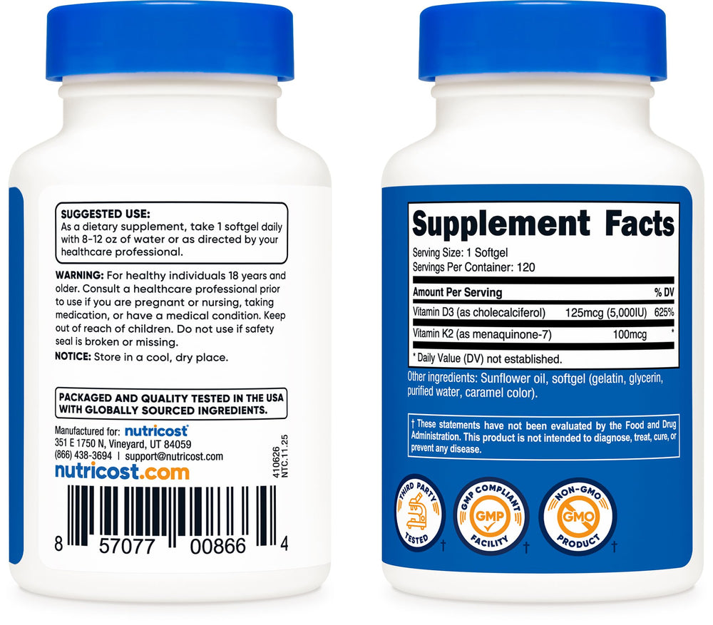 Nutricost frasco abierto con softgels visibles para visualizar cantidad