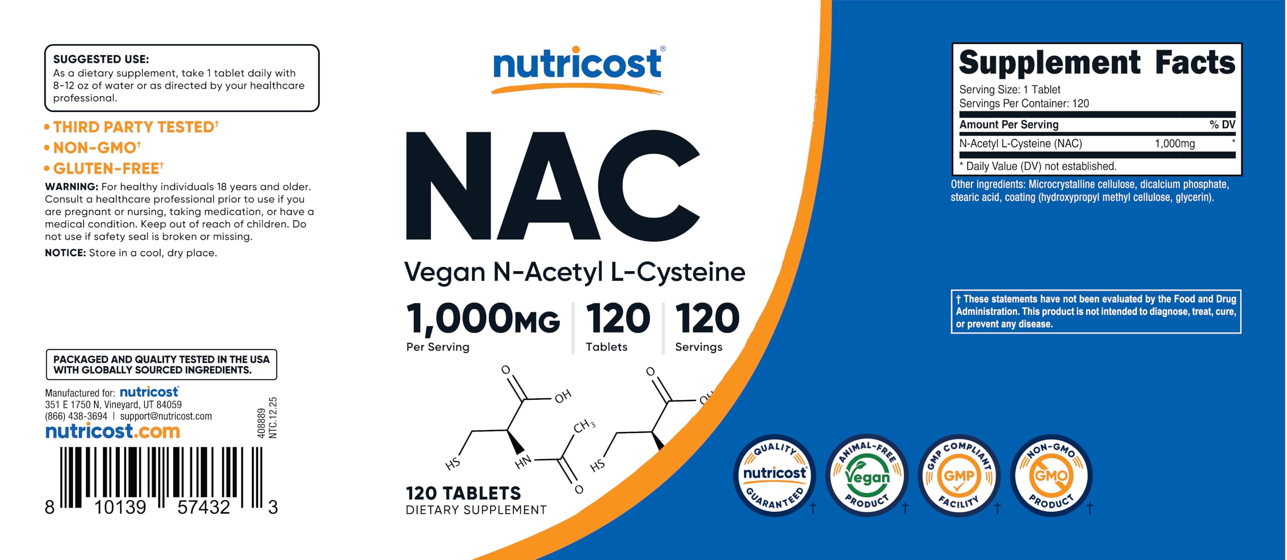 Nutricost frasco abierto con tabletas que facilita conteo y almacenamiento