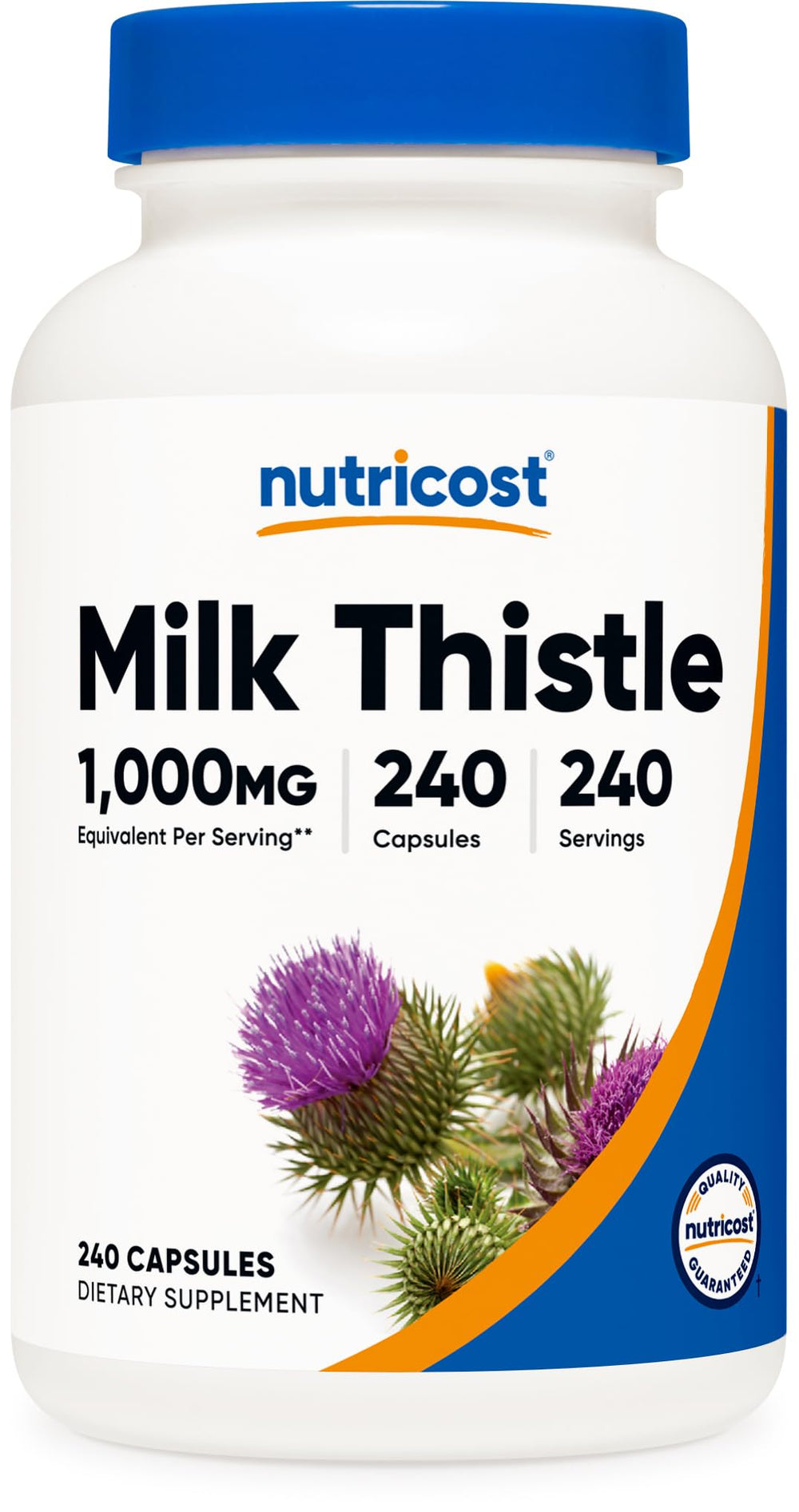 Nutricost frasco delante mostrando 240 cápsulas y beneficio de suministro prolongado