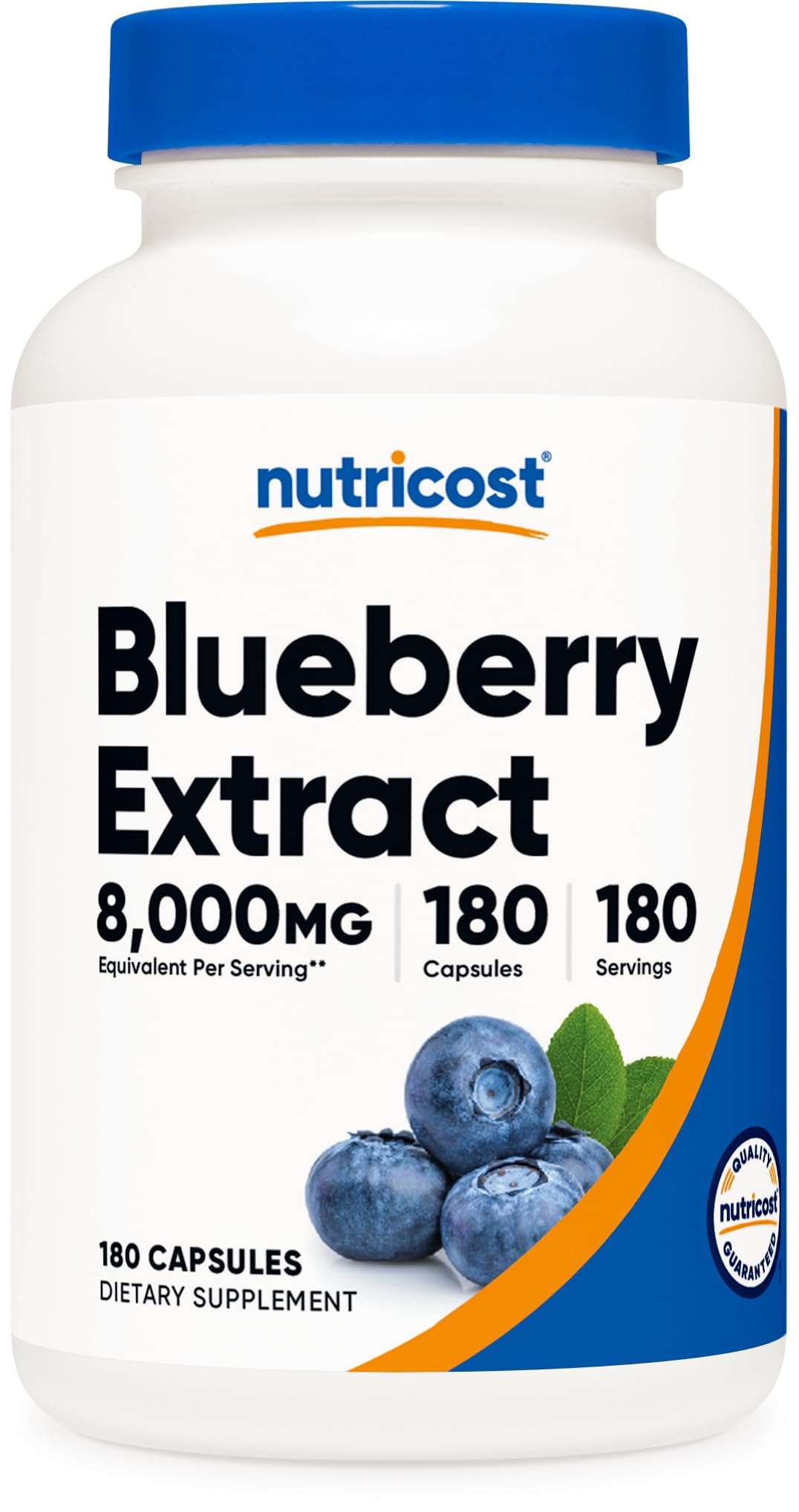 Nutricost frasco frontal de extracto de arándano con 180 cápsulas, fácil dosificación