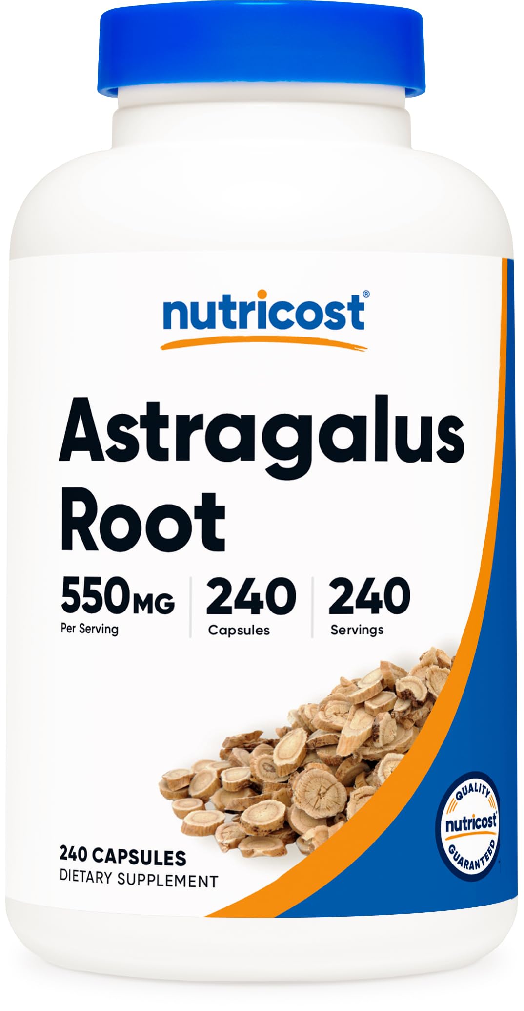 Nutricost frasco frontal de Astragalus mostrando el envase y beneficios de claridad