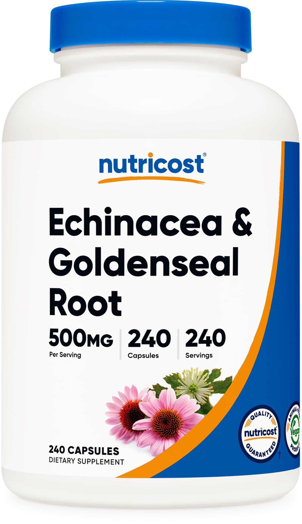 Nutricost frasco frontal con etiqueta clara y beneficio de calidad