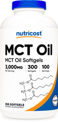 Nutricost frasco frontal de MCT Softgels que facilita dosis precisas