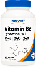 Nutricost frasco frontal mostrando vitamina B6 y texto claro