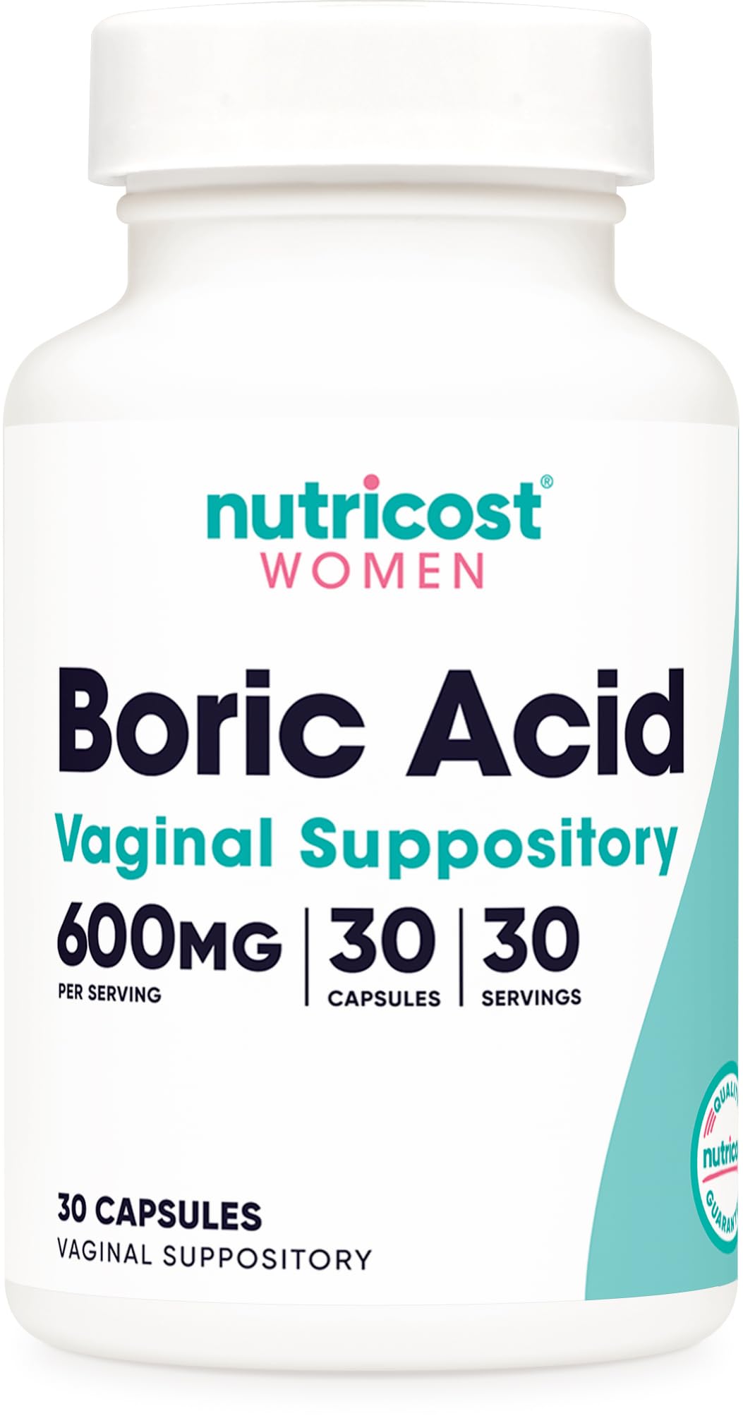 Nutricost frasco frontal mostrando 30 cápsulas y beneficio claridad de dosificación
