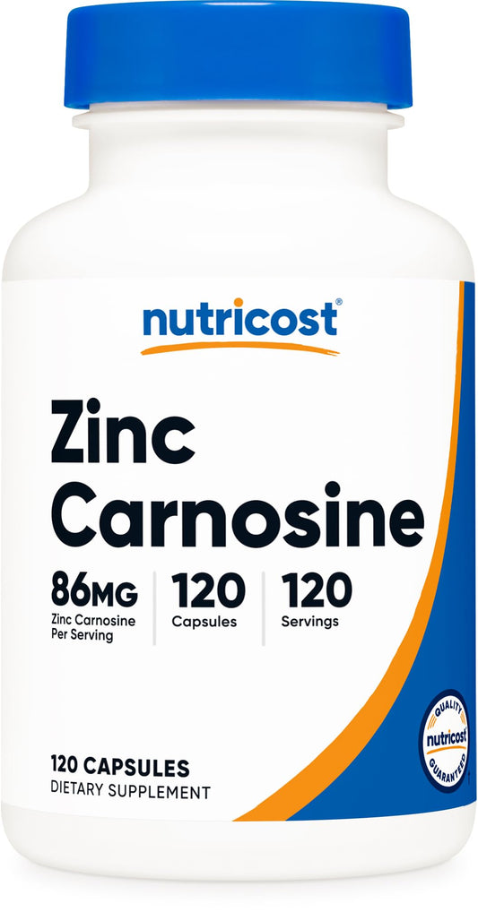 Nutricost frasco frontal mostrando 120 cápsulas y etiquetado claro beneficio calidad
