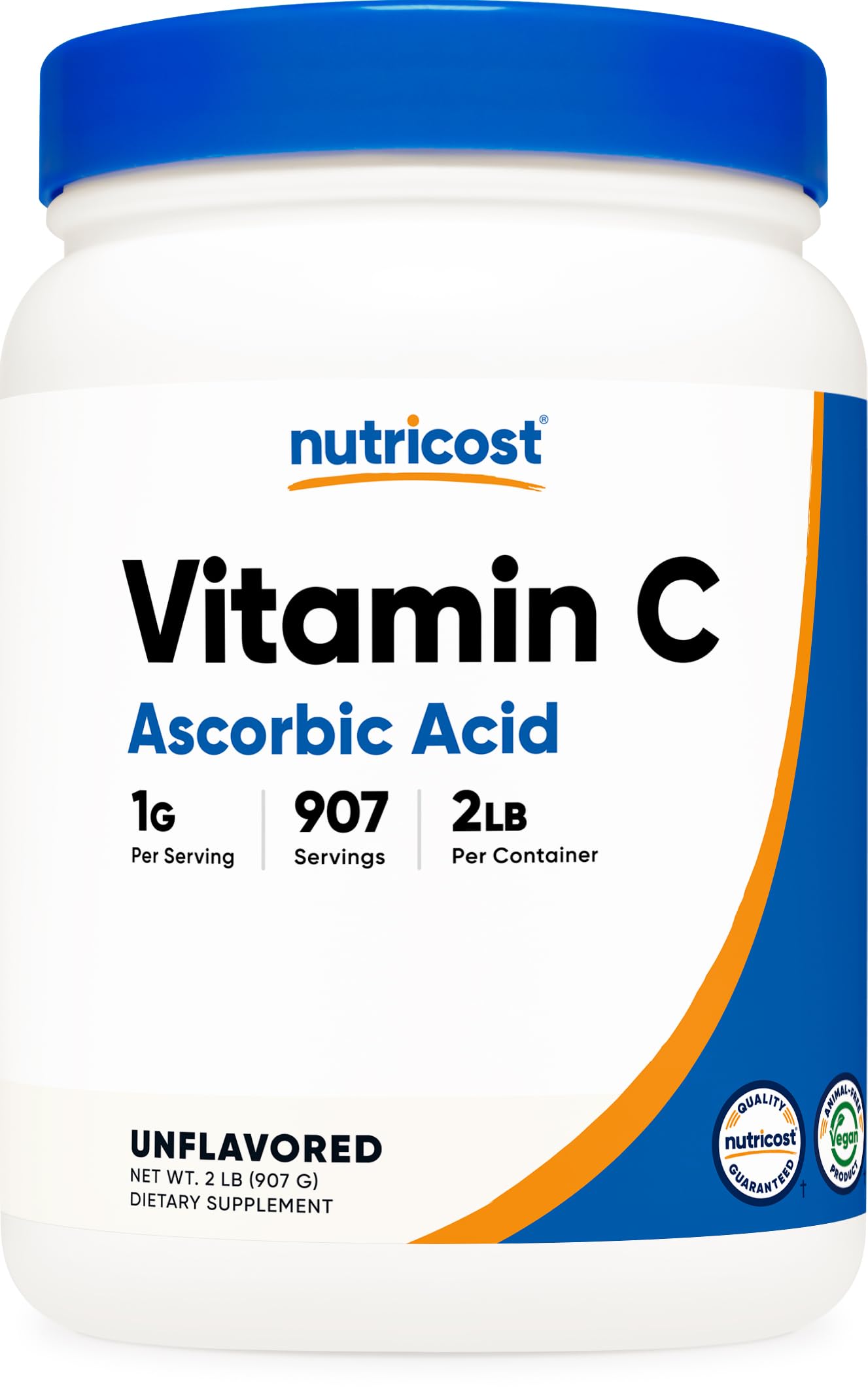 Nutricost frasco frontal mostrando el envase y beneficio de cantidad pura