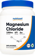 Nutricost envase frontal de cloruro de magnesio mostrando marca y beneficio calidad