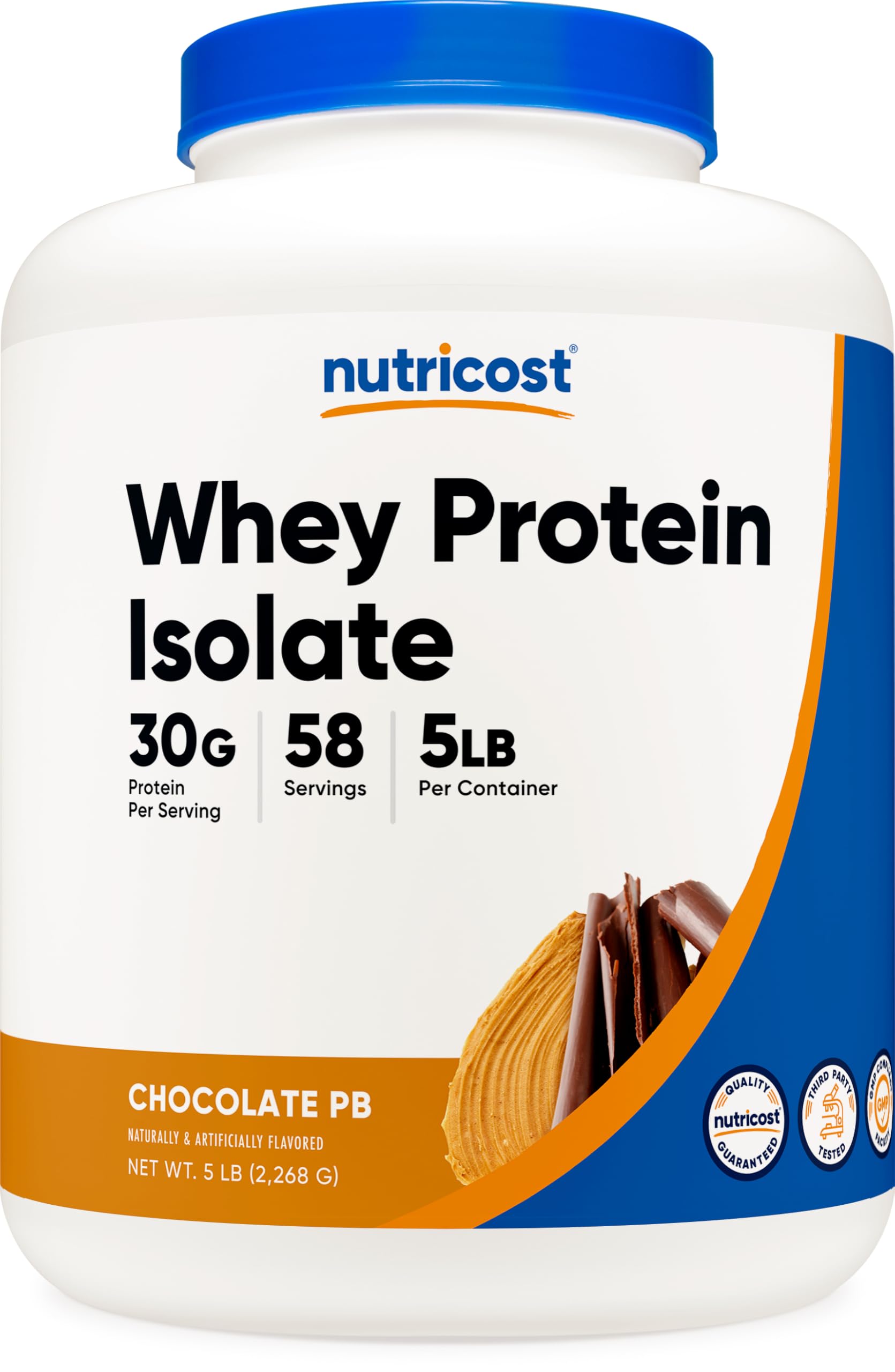 Nutricost frente del envase mostrando etiqueta y beneficio de 30 g proteína