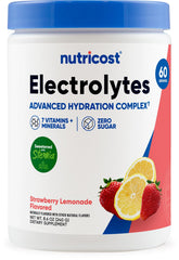 Nutricost frente del envase mostrando 60 porciones y sabor fresa limón beneficios hidratación rápida