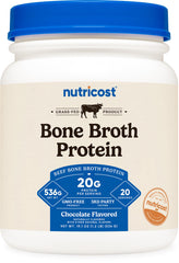 Nutricost envase frontal del producto con etiqueta clara y beneficio de 20 g proteína