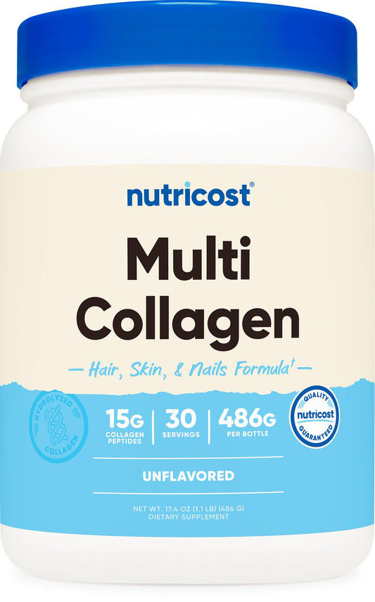 Nutricost envase frontal mostrando diseño y porciones claras, confianza en calidad