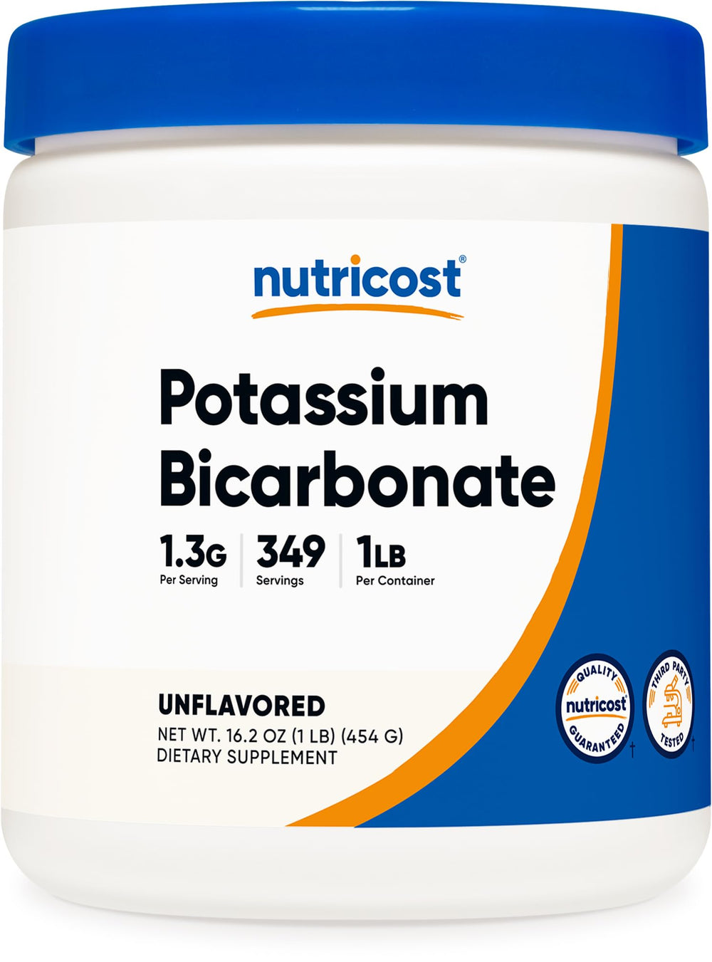 Nutricost frente del envase mostrando tamaño y marca, confianza y pureza