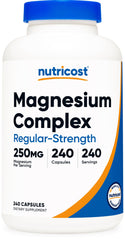 Frasco Nutricost Magnesium Complex frontal mostrando etiqueta y cantidad de cápsulas para confianza