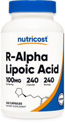 Nutricost frasco frontal 240 cápsulas veganas mostrando tamaño y marca