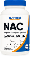 Nutricost frasco frontal mostrando etiqueta y beneficios certificados