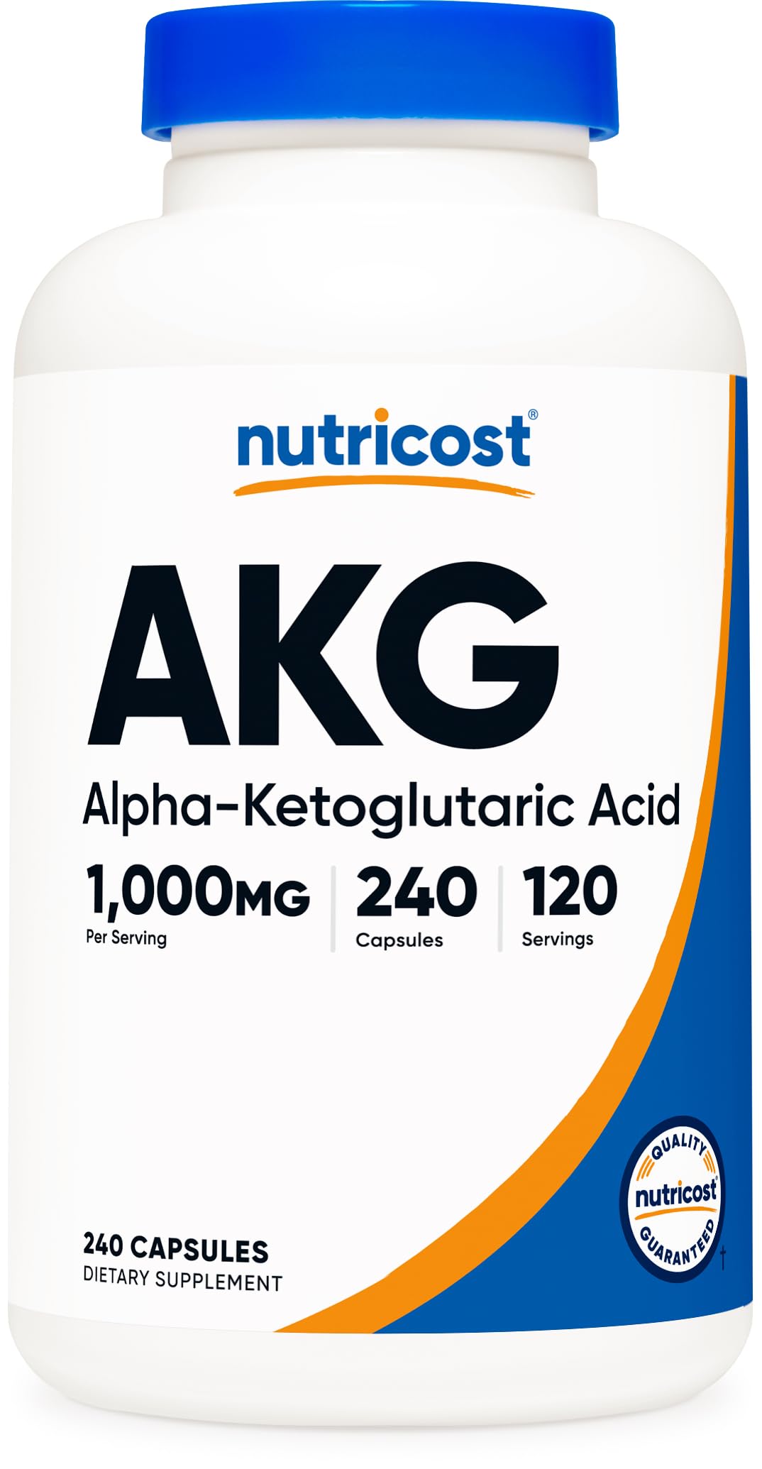 Nutricost frasco frontal AKG mostrando la marca y cantidad