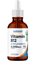 Nutricost envase frontal B12 gotas mostrando diseño y dosificación clara