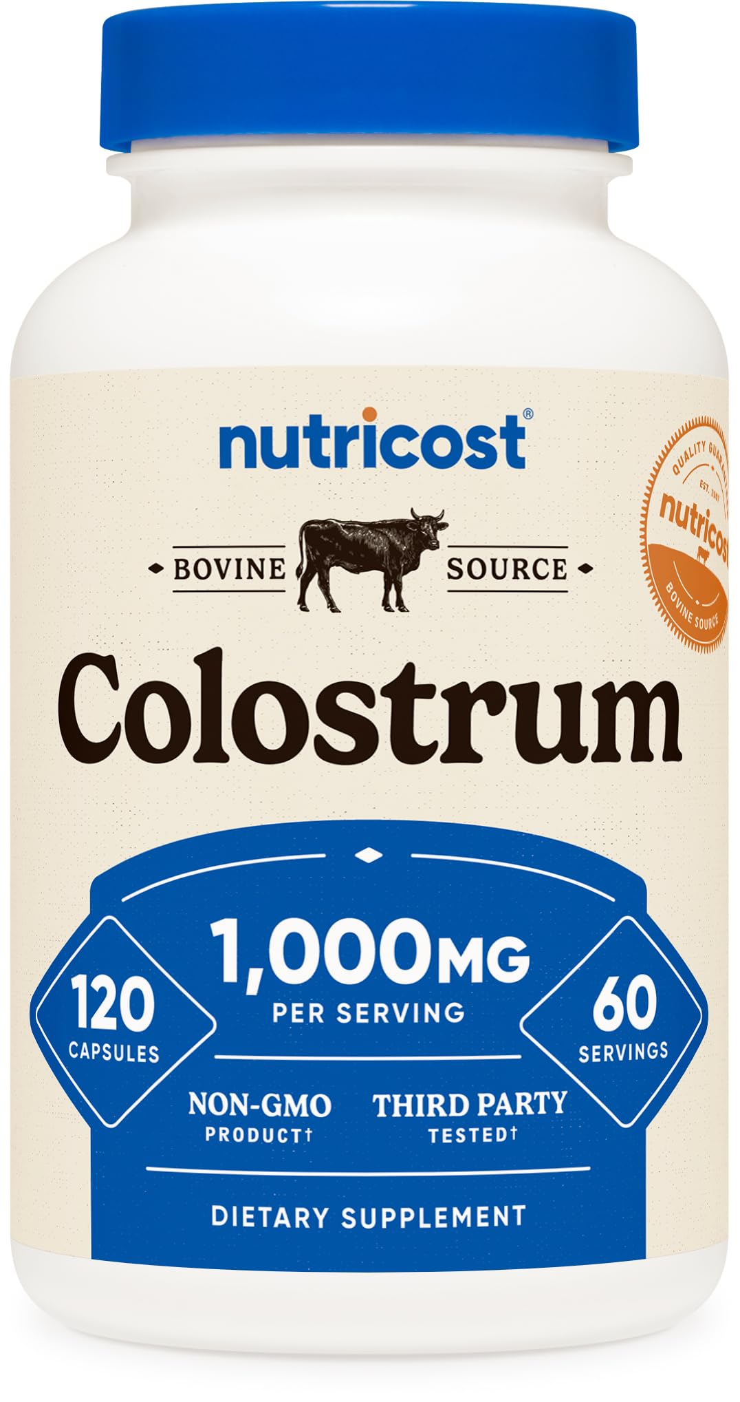 Nutricost envase frontal de colostrum presenta claridad y confianza