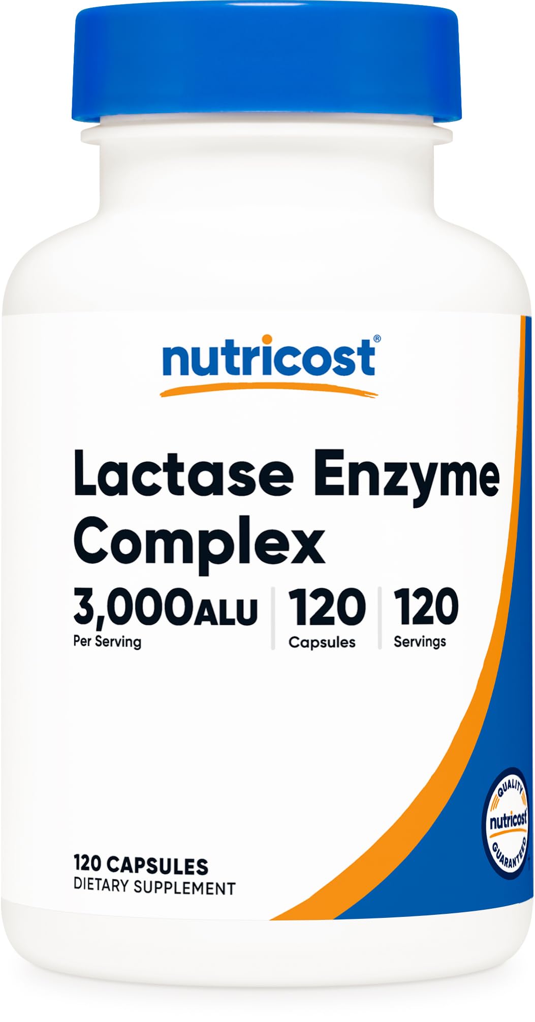 Nutricost envase frontal Lactase 120 cápsulas, presentación clara y confiable